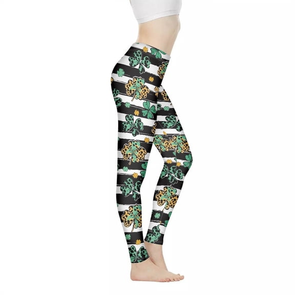 DISNIMOSt. Patrick's Day Yoga Leggings for Women, Lucky Leaf Printed Yoga Pants Leggings Tummy Control Yoga Ankle Pants High Waist Workout Leggings for Yoga Gym, Multicolor, XS
