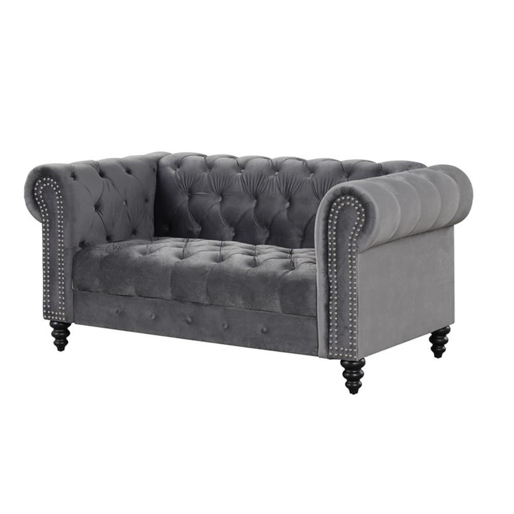 RN Furnishings Chesterfield  68" Button Tufted Velvet Fabric Loveseat-Gray