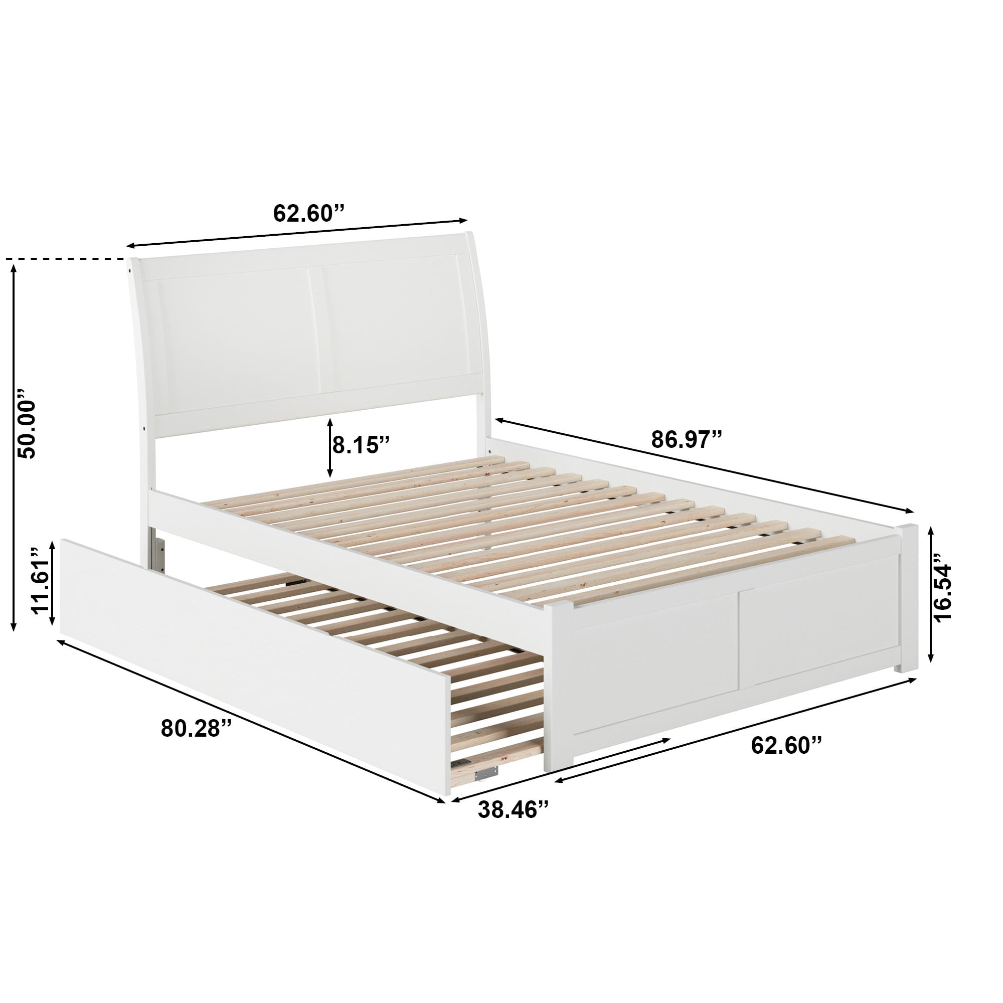 AFI Portland Queen Wood Platform Bed with Headboard Footboard & Twin-XL Trundle, White