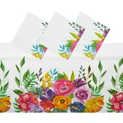 3 Pack Plastic Floral Tablecloth for Wedding, Birthday Party Decorations, 54x108 inch Disposable Rectangle Floral Table Cover, Tea Party Supplies, Baby Shower