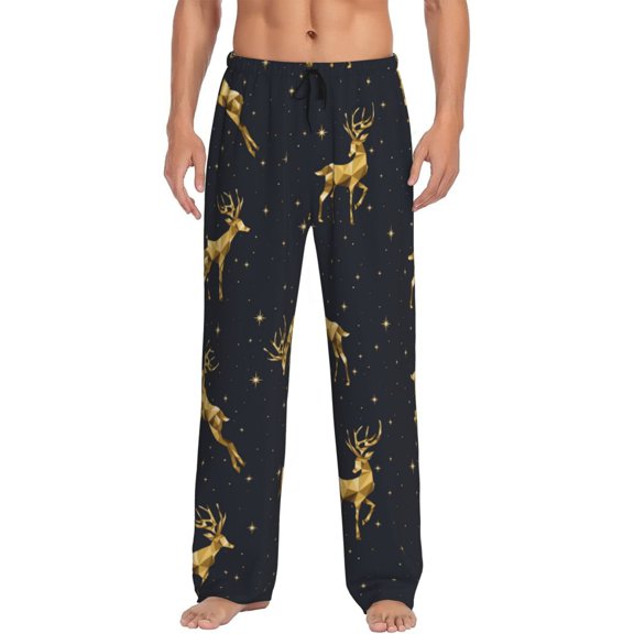 Vsdgher Christmas Deers Print Mens Pajama Pants Sleep & Lounge Pants, PJ Bottoms With elastic waistb and Pockets