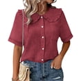 thumbnail image 2 of SAFUNY Women's Button Down Shirt Button Closure Short Sleeve Casual Versatile Design For Multiple Occasions Wine L, 2 of 6