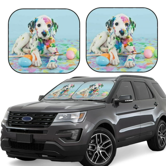 Saiise A Funny Little Dalmatian Puppy for Foldable Car Sun Shades (2-Pack) Offer Sun Protection with an Easy-fold Design for Convenient Windshield Shading-Large