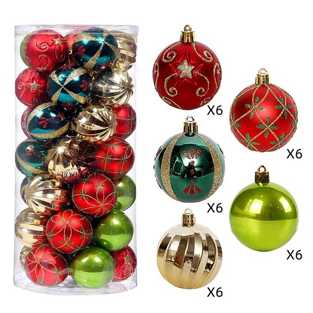 Bola de árbol de Navidad de 30 piezas, adornos pintados de plástico galvanizado, decoración de forma especial para el hogar, decoración de fiesta de Navidad, 2024