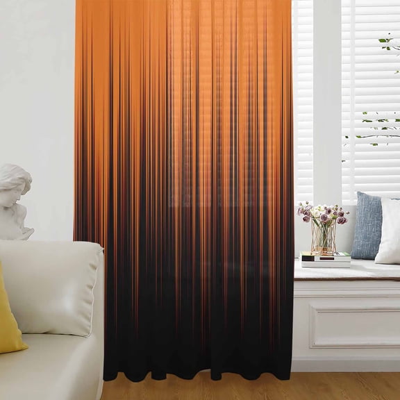 Burnt Orange Black Ombre Sheer Curtains 54 Inches Long for Living Room/Bedroom, Modern Abstract Striped Gradient Rod Pocket Voile Kitchen Curtains & Drapes Window Treatment 1 Panel, 52"W x 54"L