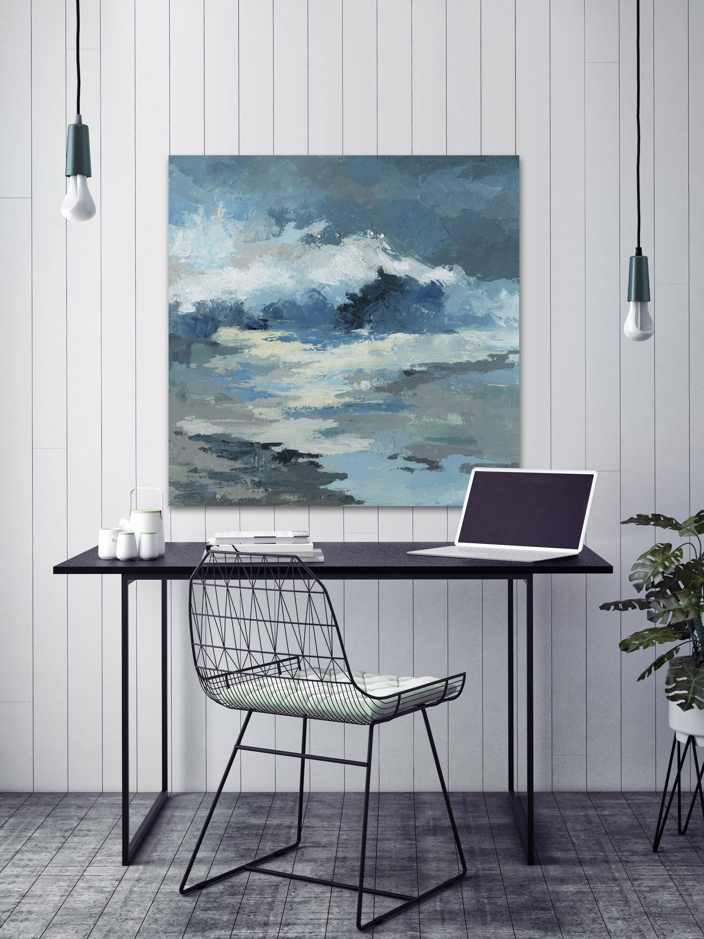 Parvez Taj "Camouflage Blue Waves" Painting Print on Wrapped Canvas