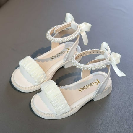 

PEASKJP Cute Sandals for Girl Girls Kid Summer Soft Sole Open Toe Anti Slip Princess Dress Sandals Dress Princess Flat Shoes Beige 27