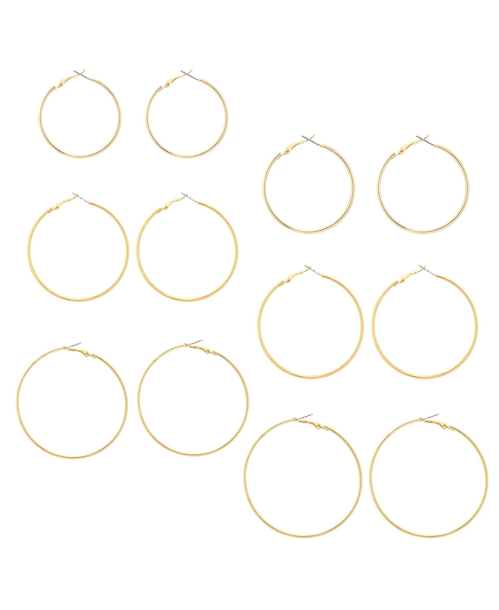 Time and Tru Women's 6 pairs of Imitation Rhodium and Imitation Gold Metal Graduated Hoops.