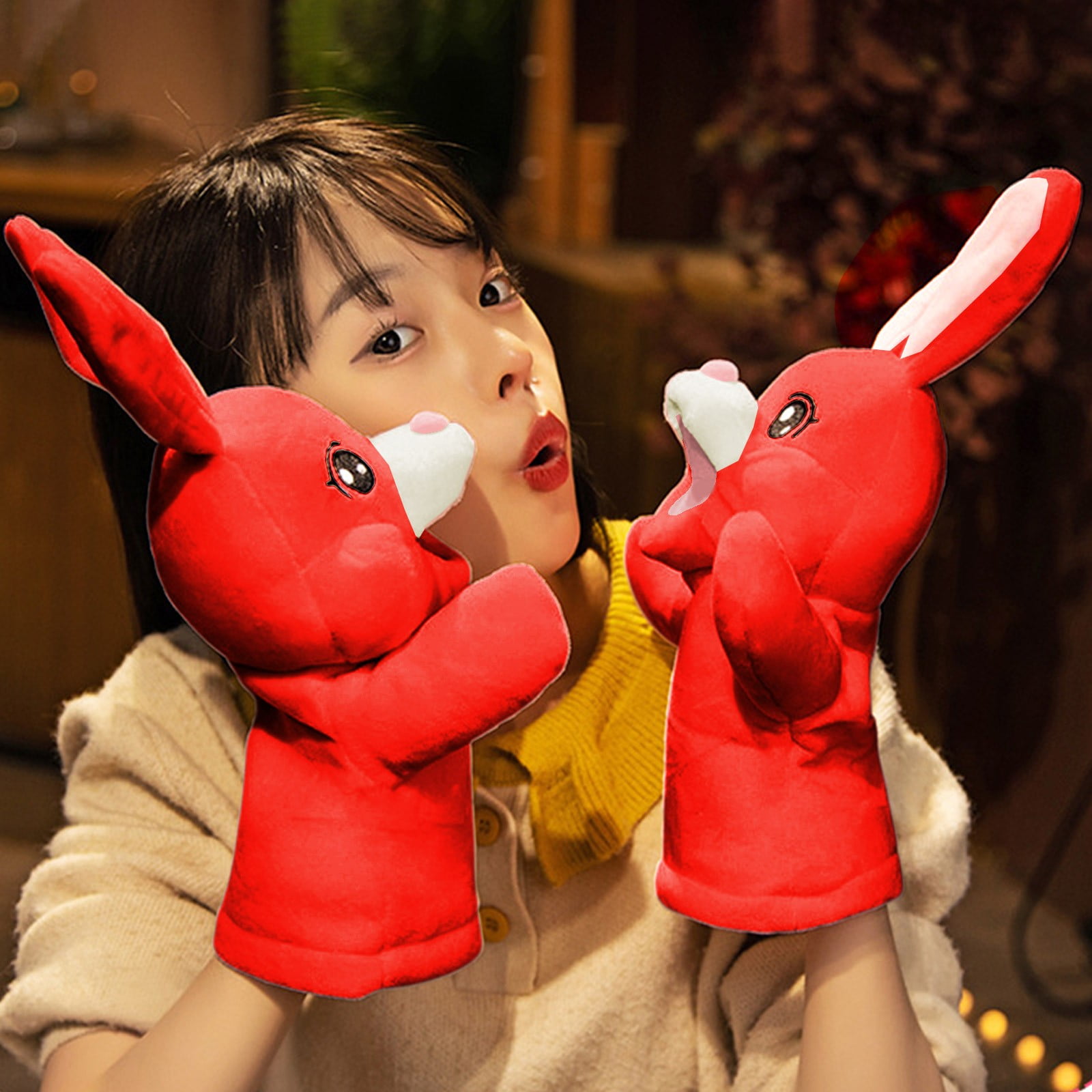 YUNAFFT Bunny Hand Puppets Party Favors, Farm Animals Plush Toys, Bunny Puppet Stuffed Animals, Rabbit Hand Puppet for Class Role Play, Easter Basket Stuffers and Egg Fillers