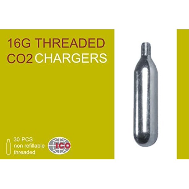 ICO 16G CO2 Threaded Cartridges, 30 Pack