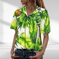thumbnail image 2 of DondPO Womens tops Women Ha Waiian Short Sleeve Casual T Shirt tops Ladies Button Blouse Tee Shirts for Women Linen Shirts for Women Green L, 2 of 5