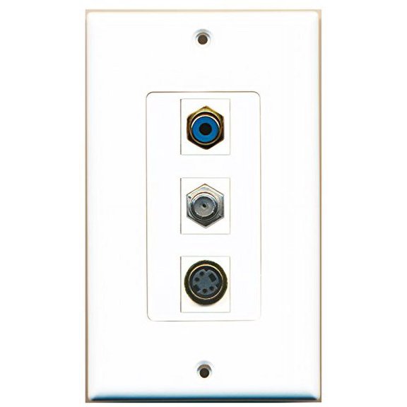 RiteAV - 1 Port RCA Blue and 1 Port Coax Cable TV- F-Type and 1 Port S-Video Decorative Wall Plate Decorative