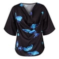 thumbnail image 4 of Camiseta de blusa estampada de manga media con cuello en V informal de verano para mujer Pompotops  hkajfhjk471457, 4 of 5
