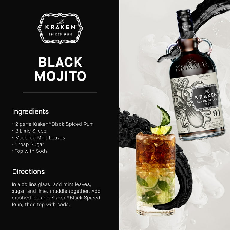 Kraken Rum Black Spiced Rum 94 Proof, 375 ml Glass Bottle, 47% ABV