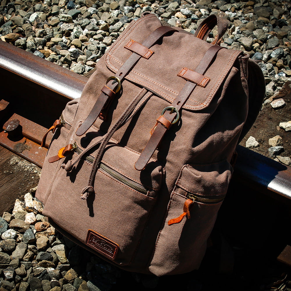 Rugged Vintage-Style Graphite Canvas & Leather Backpack, In stock!, Delton Bags in 2023