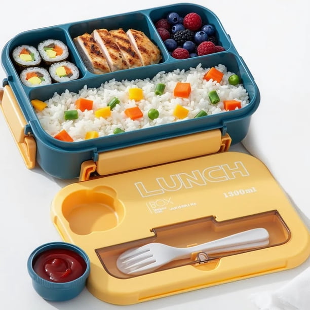 Caja de Almuerzo con 4 Compartimentos, Portátil Sellada con Cubiertos, para Oficina
