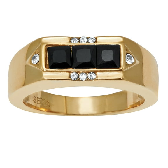 PalmBeach Jewelry Men's Black Glass with Crystal Accents Gold Ion-Plated Stainless Steel Ring