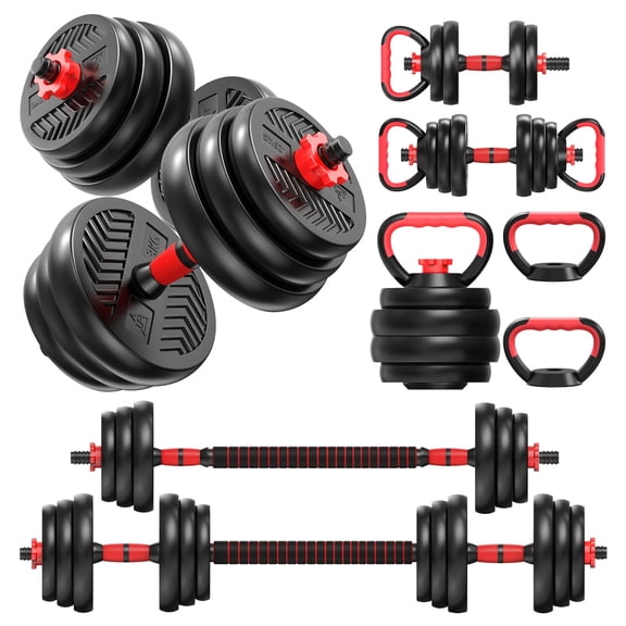4-in-1 Adjustable Weight Dumbbell Set, Home Gym Equipment with Dumbbell, Barbell, Kettlebell & Push-Up Modes for Full Body Workouts, Strength Training