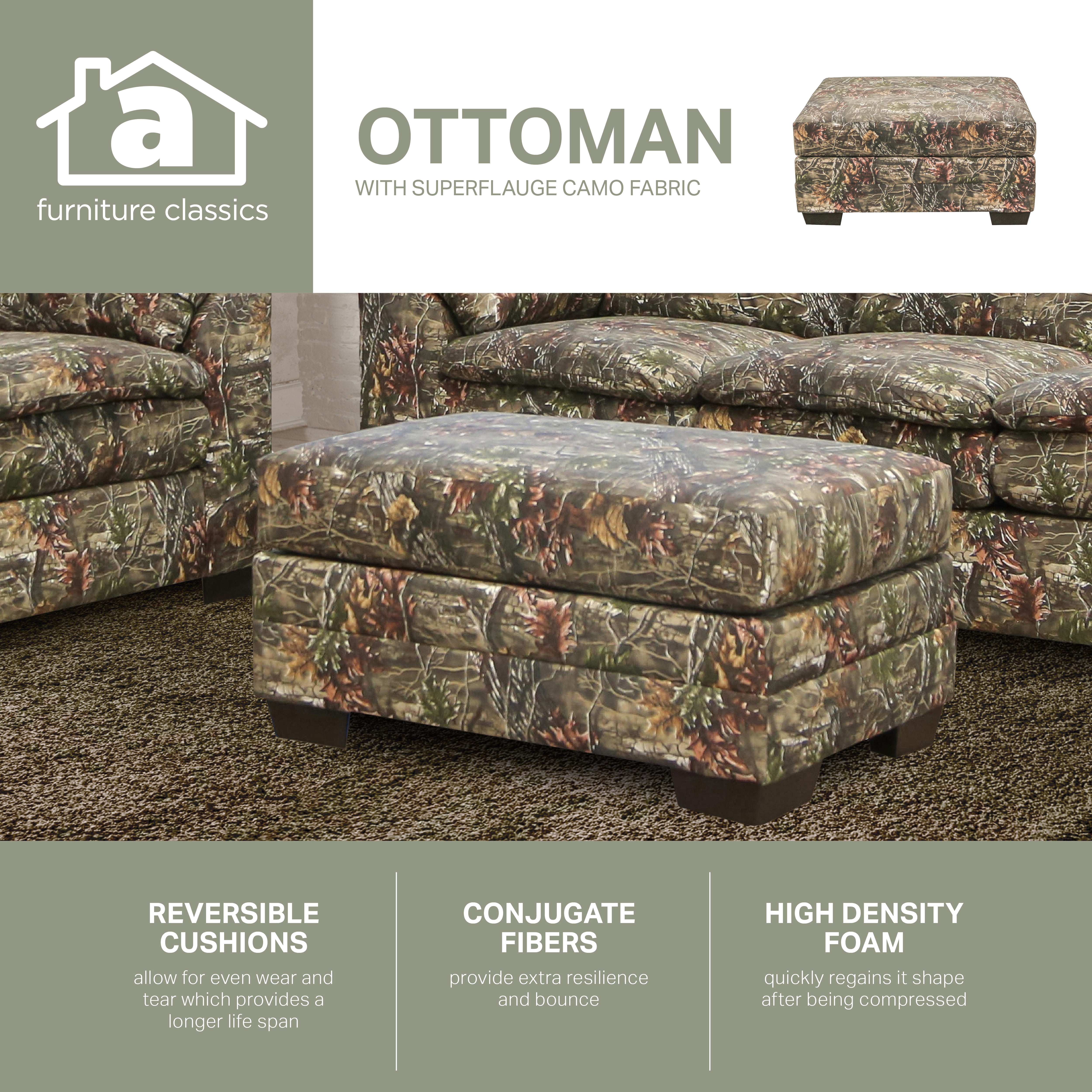 Furniture Classics Model 8-080-A86V1 Rectangular Upholstered Ottoman in Superflauge Camo Fabric