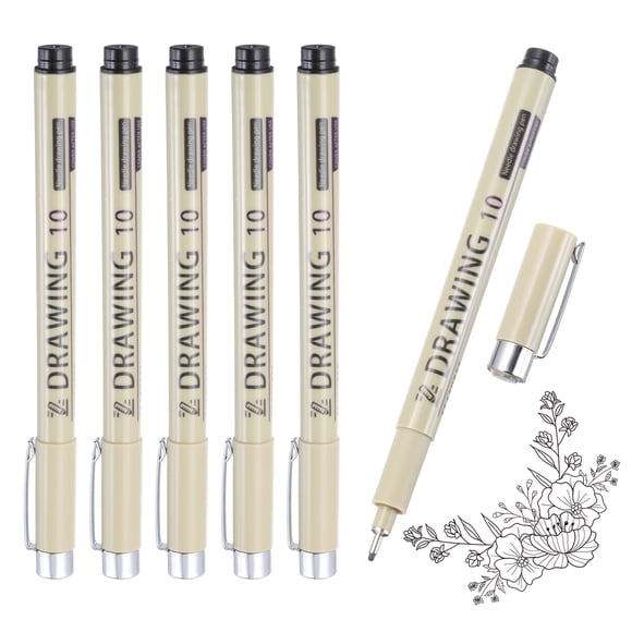 Uxcell 6Pcs Bolígrafos de Tinta Fina, Bolígrafos Micro Negros de 0.9mm con Tinta Archival a Prueba de Agua para Dibujo Técnico de Acuarela y Caricaturas