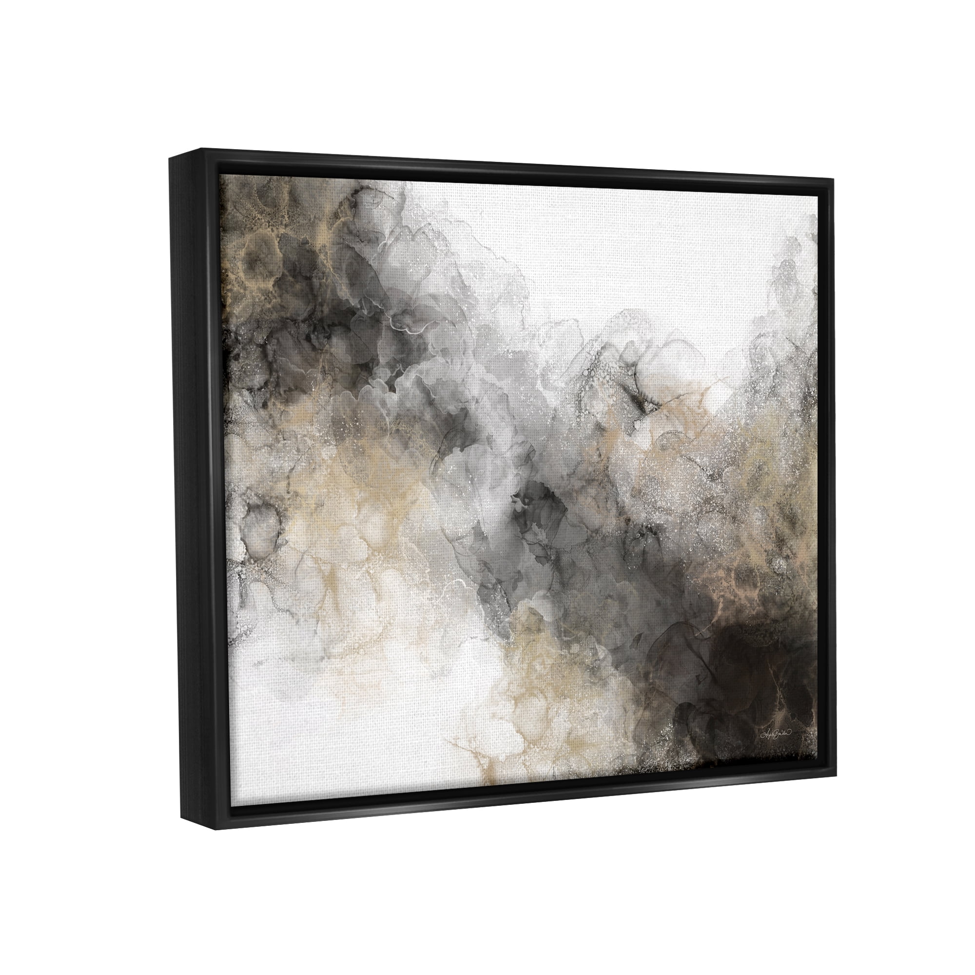Stupell Industries Striking Abstract Earth Tones Painting Water Blotch Effect Painting Jet Black Floating Framed Canvas Print Wall Art, Design by Angela Bawden