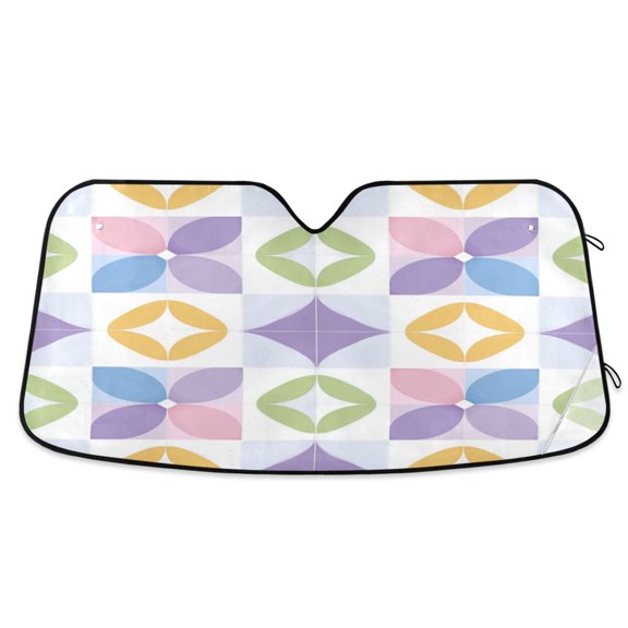 Iauyy Foldable Windshield Sun Shade for Cars, Interior Sun Protection for car UV Protection for Sedan/SUV/Truck, (S/M/L) Retro Tile Art Style