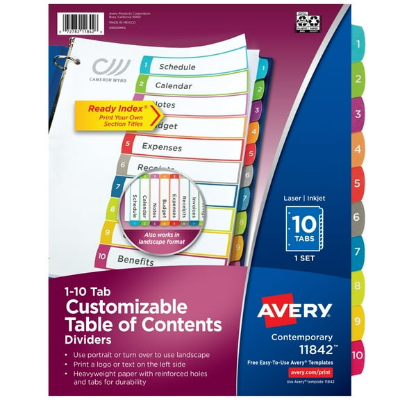 Avery Dividers, 10 Tabs, Ready Index, Arched Tabs (11842)