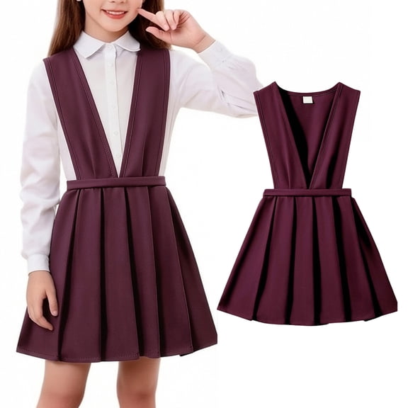 Toddler Girls Uniform Dress Sleeveless Pull-On Pleated Red Dress for Girls Uniform Back To School Outfits for Girls Toddler Girls School Uniform 3-4 Years