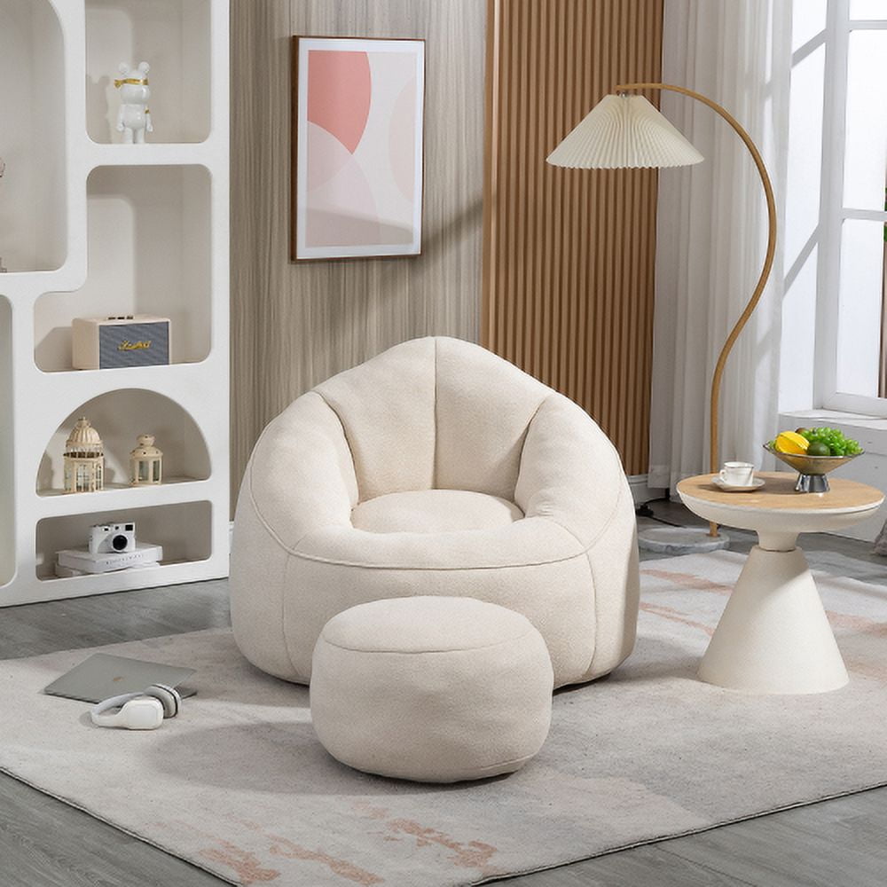 BSHTI 40"Bedding Bean Bag Sofa Chair,High Pressure Foam Bean Bag Chair,Adult Material with Padded Foam Padding Compressed Bean Bag With Footrest-Beige