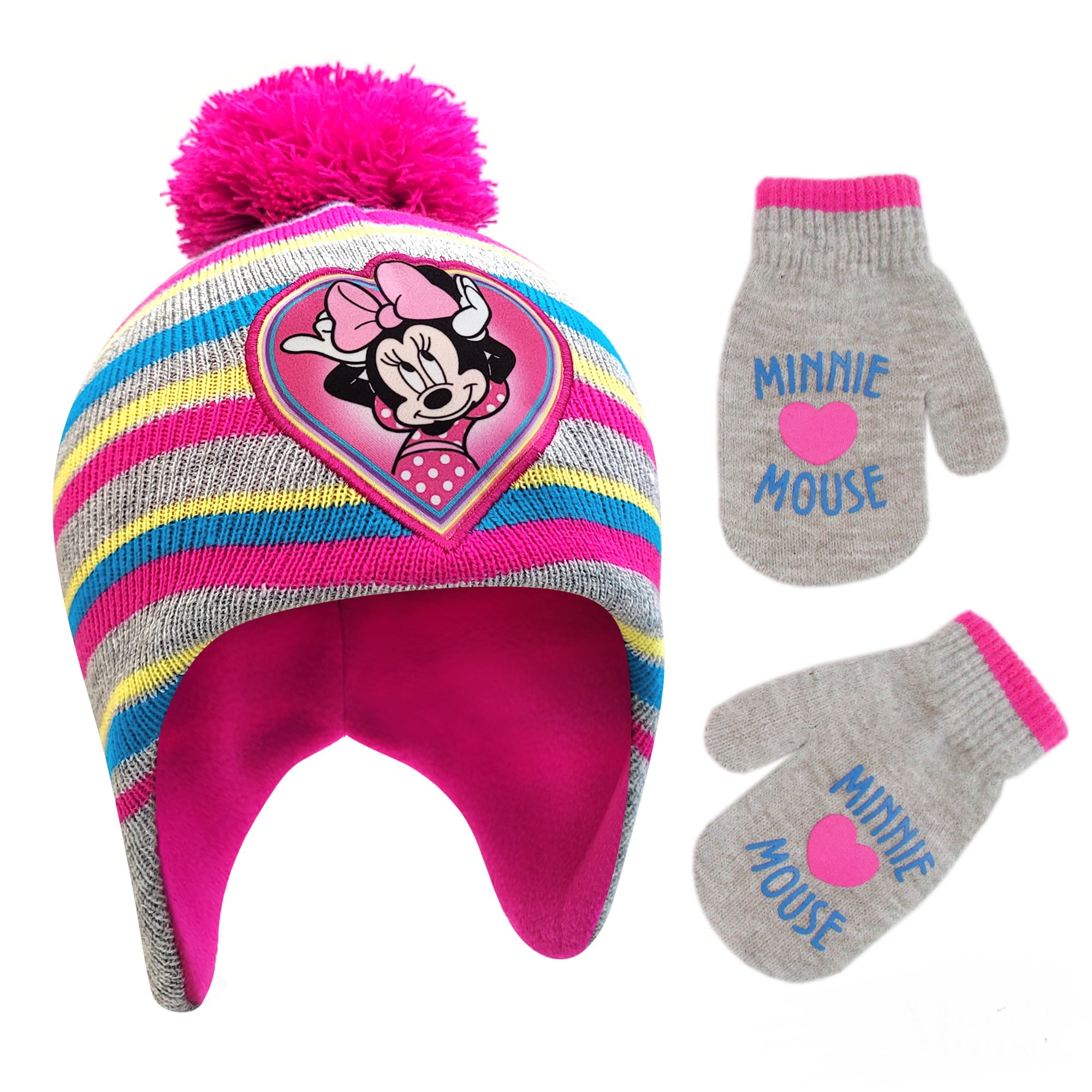 Minnie Mouse Little Girls Toddler Sherpa Winter Hat & Mitten Set 