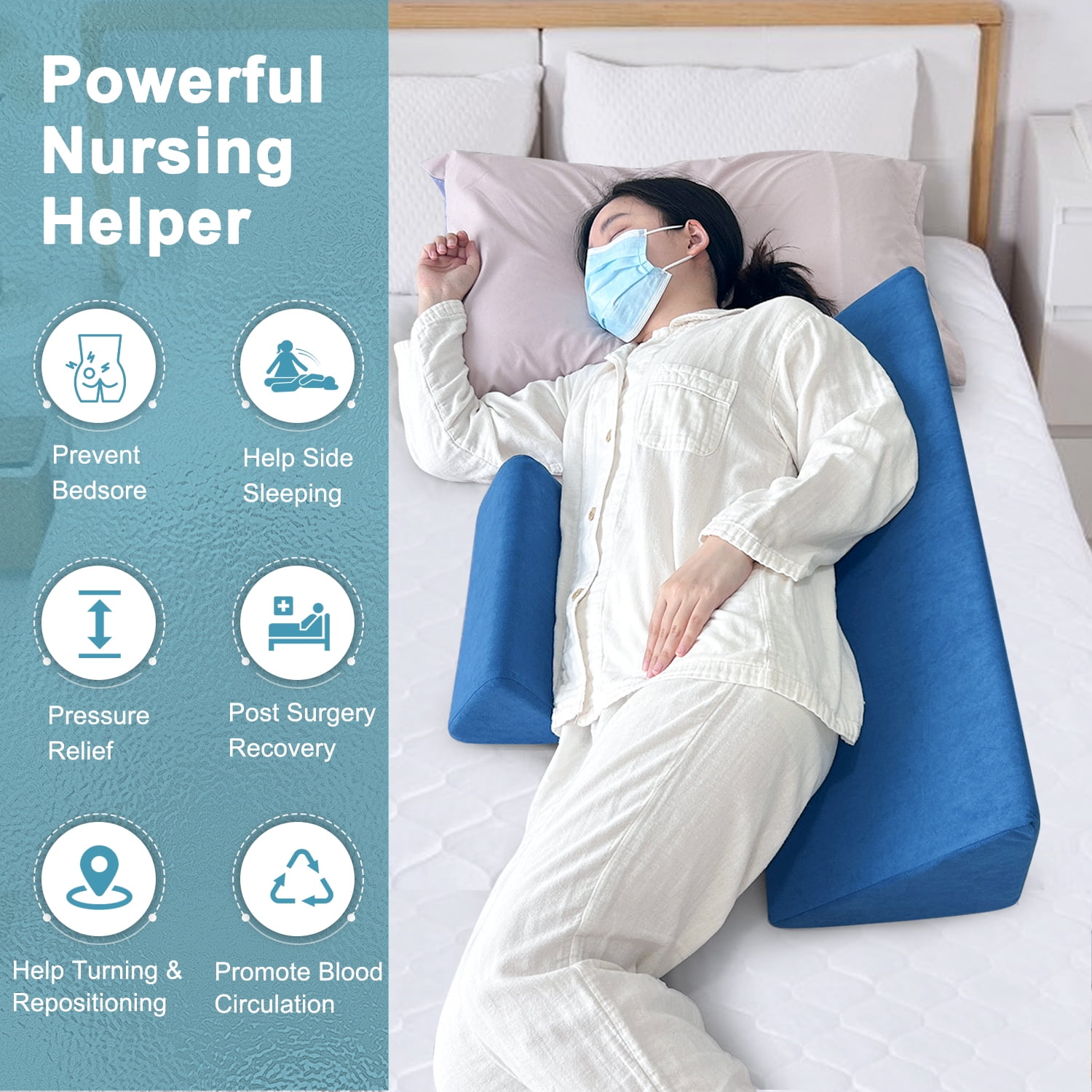 Wedge Pillow for Side Sleeping, Positioning, Post-Surgery Support, Bedsore Cushion for Back Comfort, Pressure Relief & Bed Care, Turning Foam Wedge Pillow