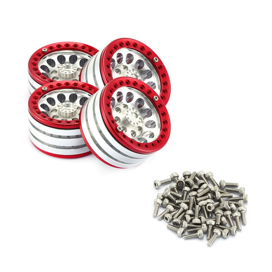 1.9inch Hub Wheel Rim Metal Beadlock Wheel Rims Set for 1/10 RC Crawler Trx4 Scx10 D90 Red Tbest 4 PCS RC Wheel Rim 