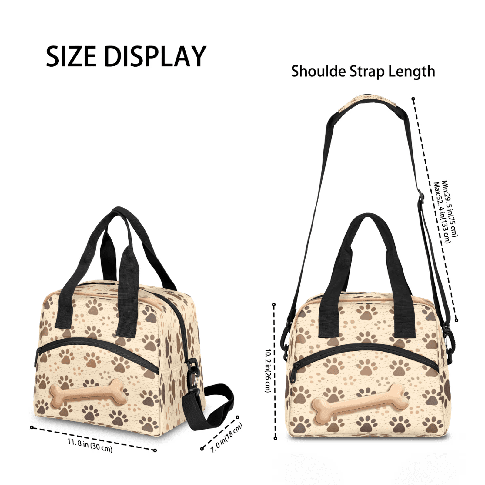Herdesigns Dog Bones Paw Insulated Lunch Bag for Women Men Adult, Reusable Insulated Cooler Lunch Box Lunch Tote Bag for Work Picnic Beach