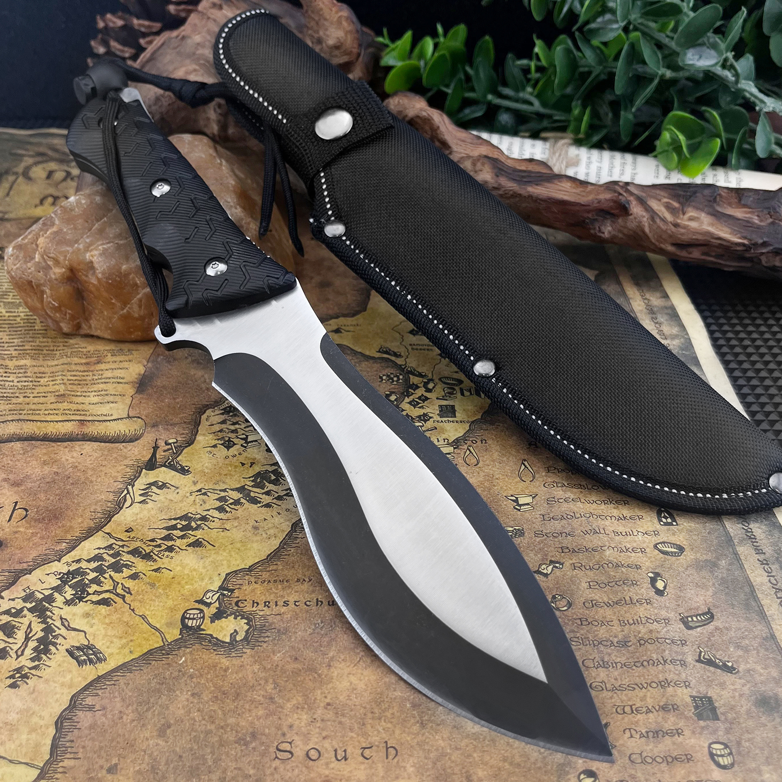 Multi-Purpose Fixed Blade Knife, 7Cr13Mov Stainless Steel, Nylon Fiber Handle, 11.81" Overall Length with Sheath for Light Outdoor Tasks
