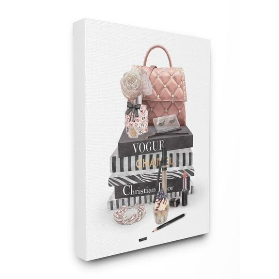 Stupell Industries Fashion Bookstack Purse Perfume Pink Glam Design Canvas Wall Art by Ziwei Li