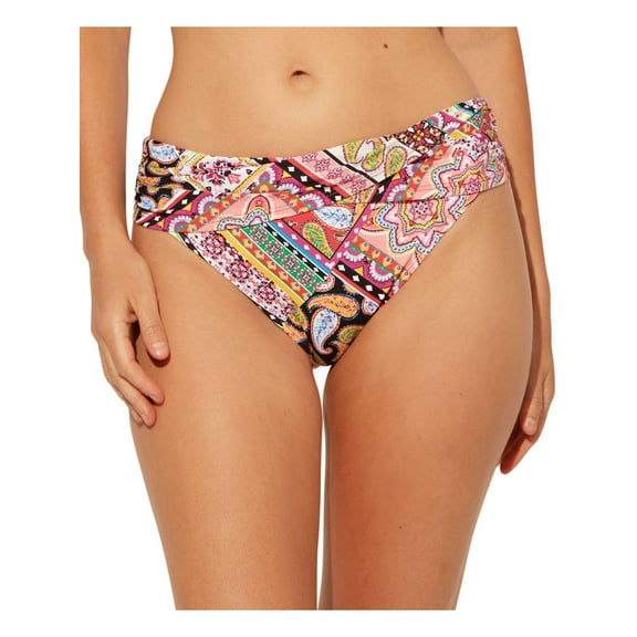 BLEU Women's Pink Printed Stretch Lined  Crossover Band Full Coverage Hipster Swimsuit Bottom 10