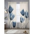 thumbnail image 5 of Blue Spring Floral Semi Sheer Window Curtains 84 Inches Long, Tulip Summer Botanical Rod Pocket Voile Silky Chiffon Curtain Light Filtering Drapes for Living Room, Kitchen, Bedroom, 52"x84", 2 Panels, 5 of 9