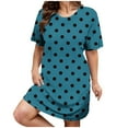 thumbnail image 3 of Jinhomg Womens Loose T Shirt Dress Cute Polka Dot Print Casual Dresses Plus Size Comfy Long Sleeve Crew Neck Midi Dress Daily Wear Blue XXL, 3 of 8