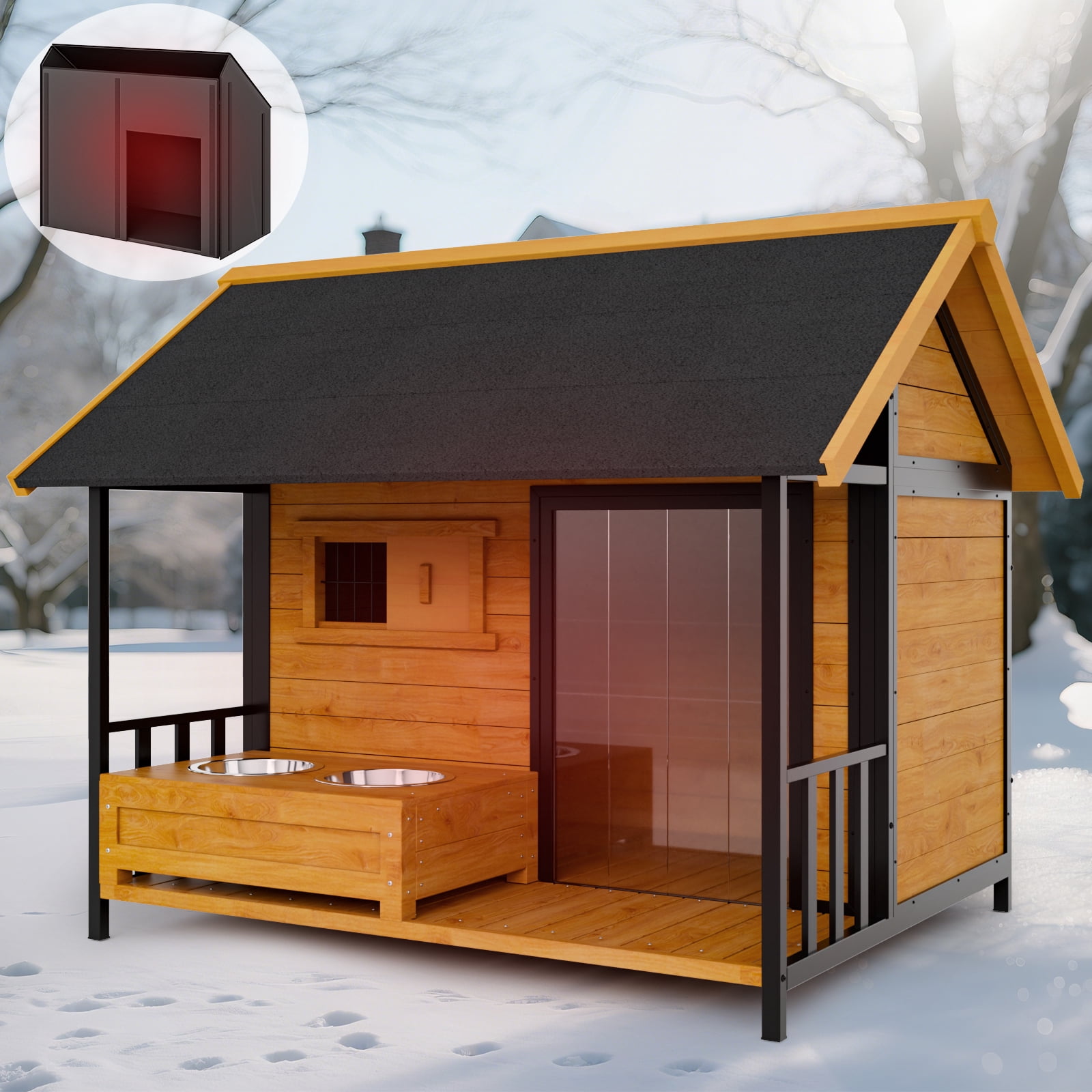 HomeSheek Premium Large Outdoor Dog House with Insulated Liner & Bowl Stand, Durable Iron Frame, Weatherproof Roof, Easy Assembly, Spacious Kennel