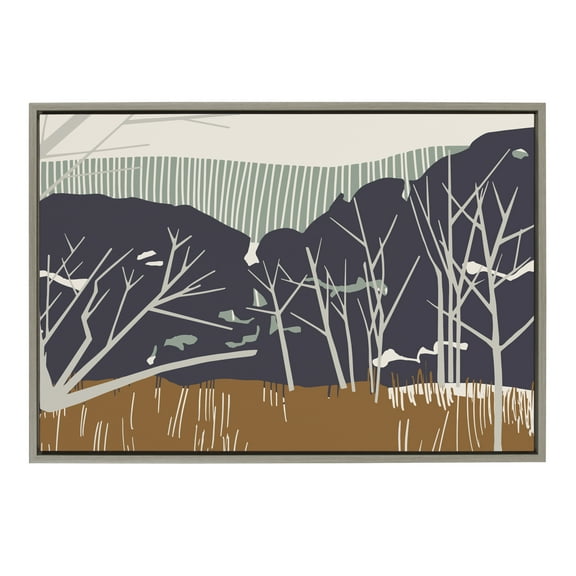 Kate and Laurel Sylvie Daily Walk Marsh Horizontal Framed Canvas Wall Art by Hannah Beisang, 23x33 Gray, Unique Abstract Natural Art for Wall