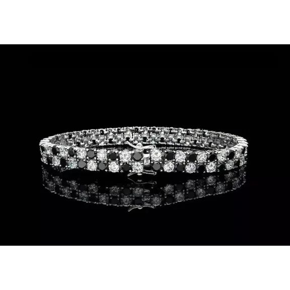 5TCW Round Cut Lab Created Black Diamond Men's Tennis Bracelet in 14K White Gold Plated