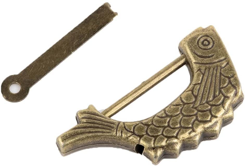 Vintage Antique Retro Padlock Jewelry Box Fish Shape Lock Key Home Decor 
