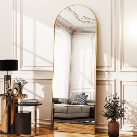 BEAUTYPEAK ARCHED FULL LENGTH FLOOR MIRROR 59.1″X16″ FULL BODY STANDING MIRROR,GOLD