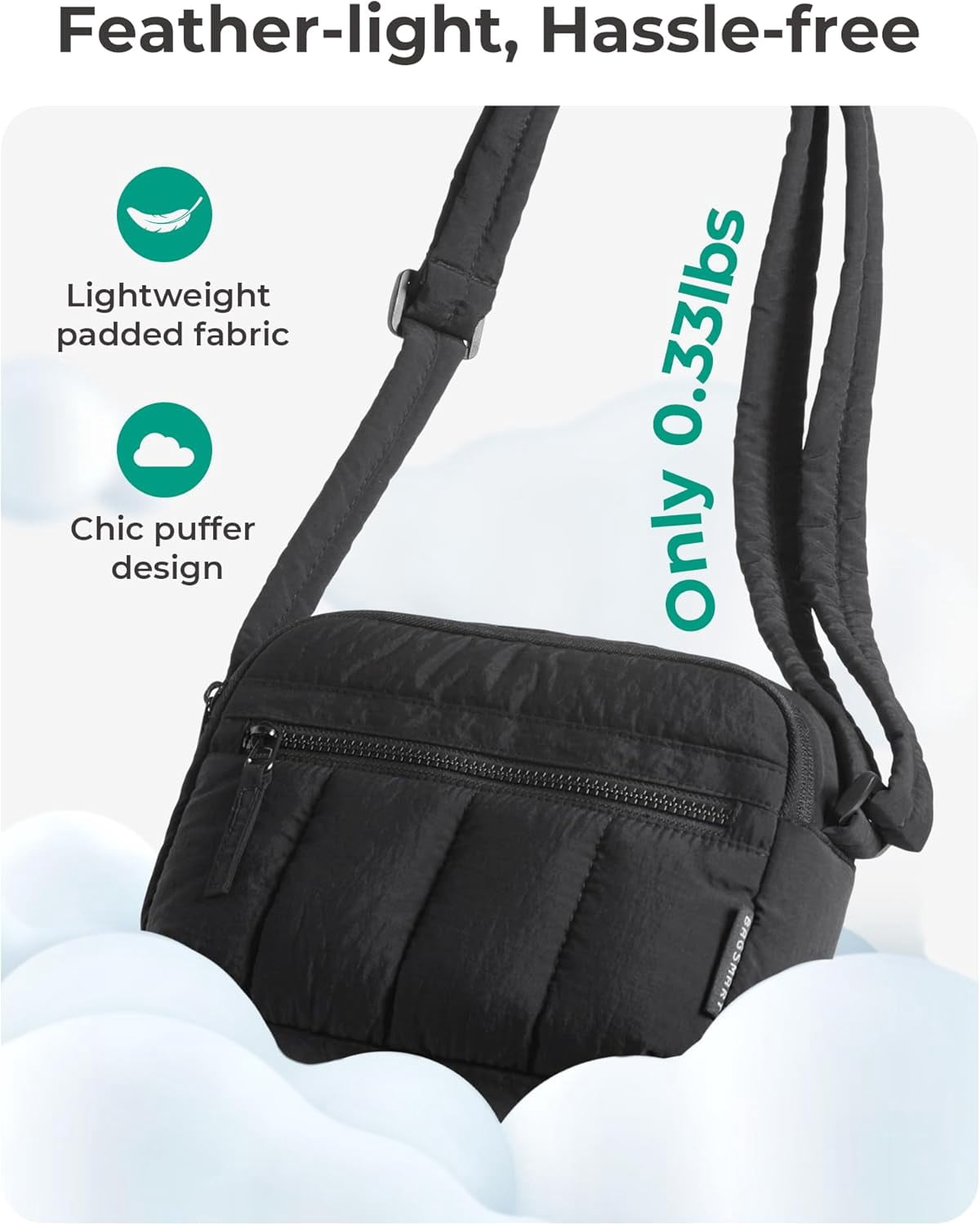 Kwuty Cross Body Purse, Mini Crossbody Bags for Women Travel Purse, Puffy Shoulder Handbag Wallet with RFID Blocking Slots,（Black-Small）
