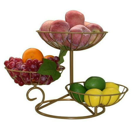 

OUKANING Simple 3 Tier Fruit Basket Removable Vertical Fruit Tray for Party Gold