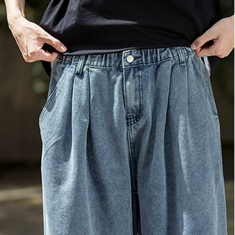 Jeans For Men Fashion Casual Plus Size Loose Elastic Waist Street Wide Leg Trousers  Pants 