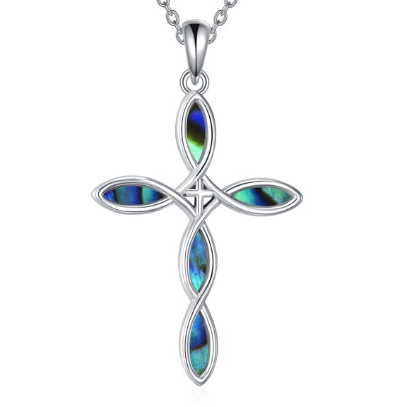 Cross Abalone Necklace for Women Sterling Silver Celtic knots Necklace Pendant Jewerly Gift for Women