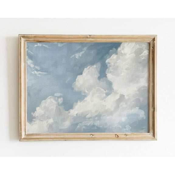 Cloudy Sky Blue Vintage Print, Vintage Farmhouse Art, Landscape Art, Aesthetic Wall Art, Cloud Wall Art Wall Art, Modern Wall Decor, 8x12 UNFRAMED