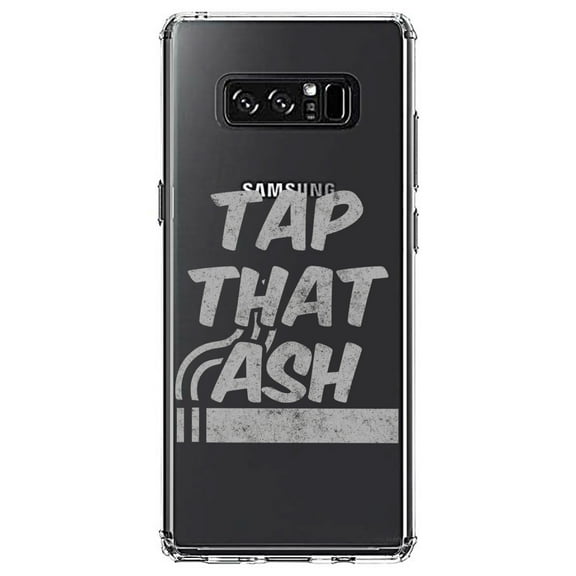DistinctInk Clear Shockproof Hybrid Case for Samsung Galaxy Note 8 - TPU Bumper Acrylic Back Tempered Glass Screen Protector - Tap That Ash - Cigars