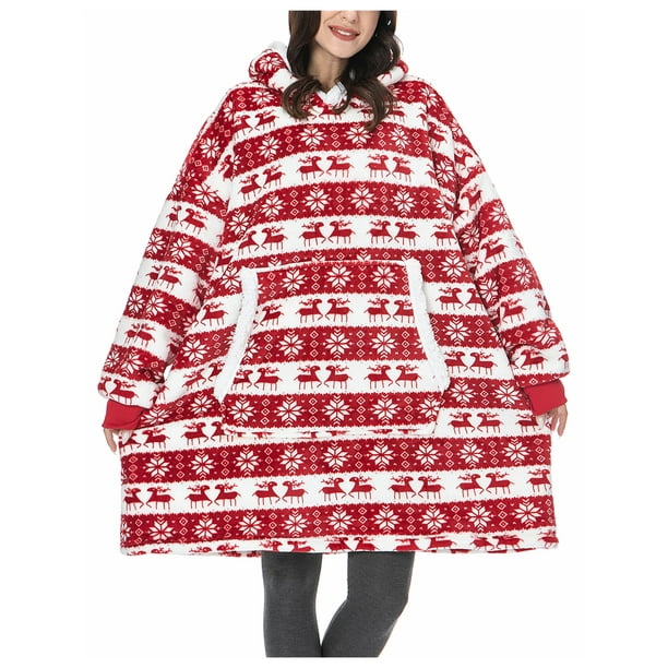 Women Wearable Blanket Hoodie Sweatshirt Tie Dye Print Oversized Plush